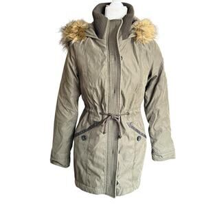 Abercrombie & Fitch Utility Parka Womens L Green Sherpa Lined Faux Fur Hood